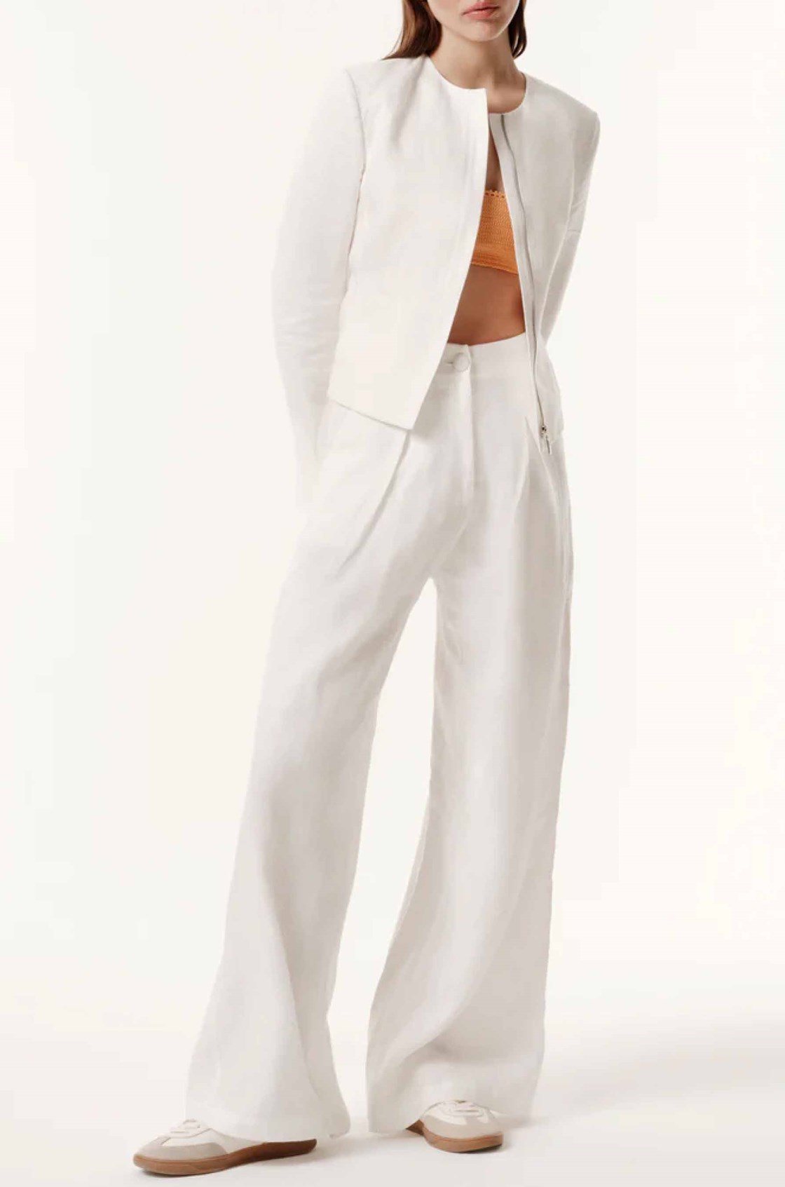 Delilah Fermuarlı Beyaz Keten Ceket 