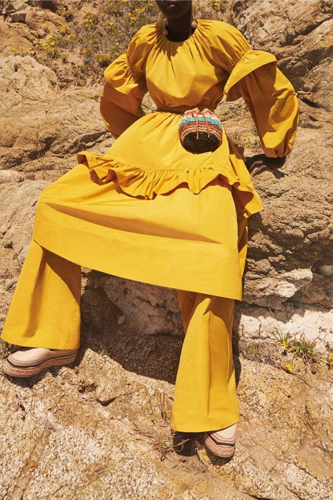 Henrietta Sarı Midi Elbise