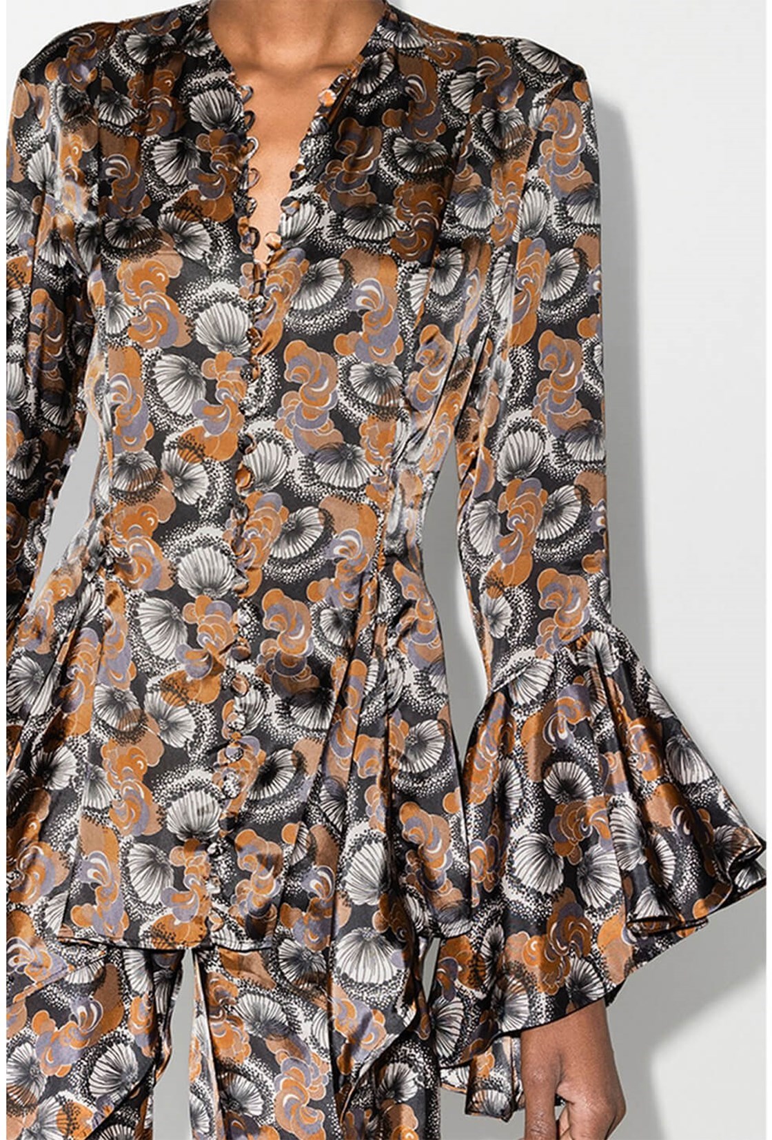 Khaite Elliot Kahverengi Volanlı Gömlek