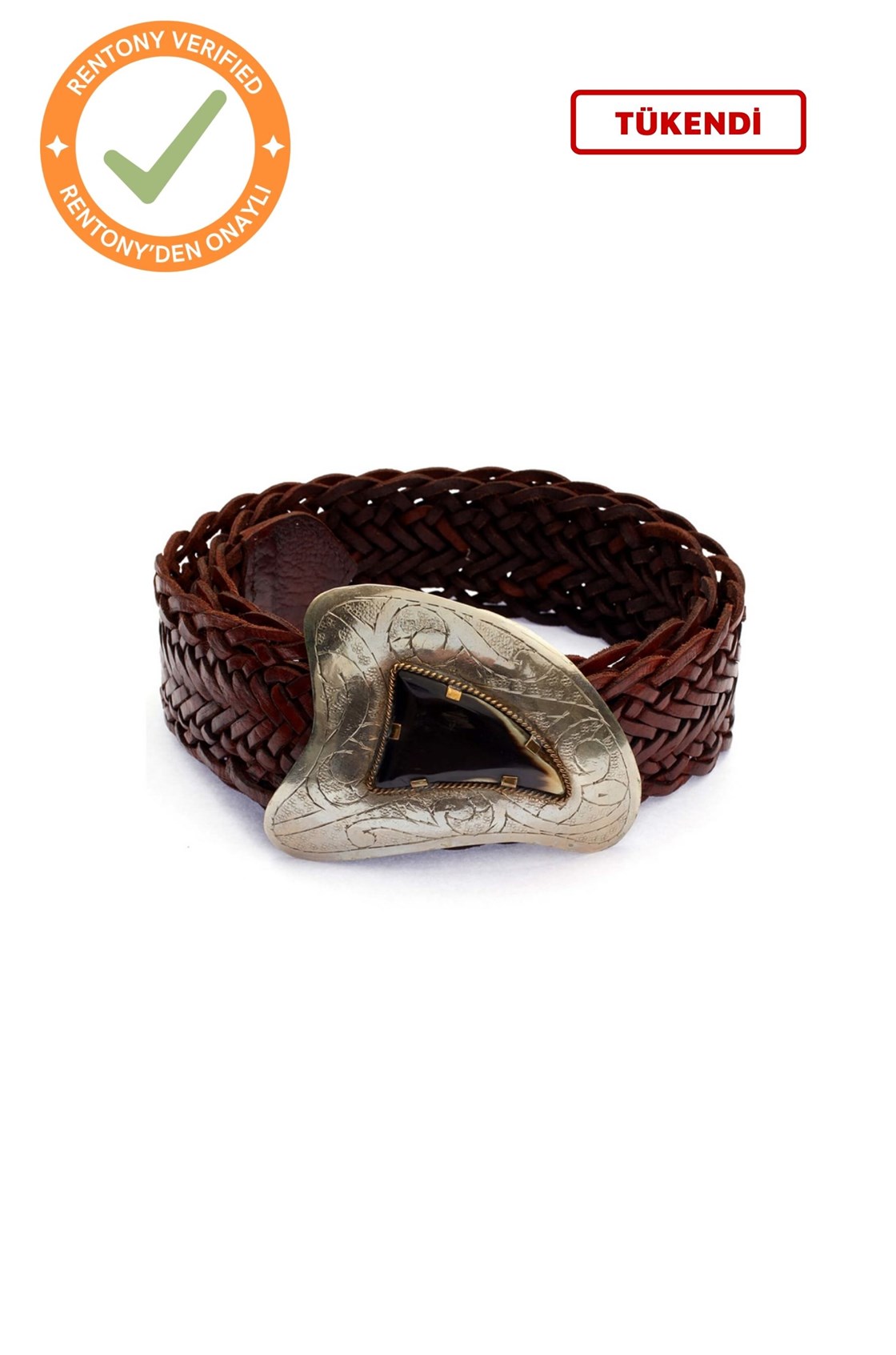 Free People 50mm Örme Deri Kahverengi Kemer (100)