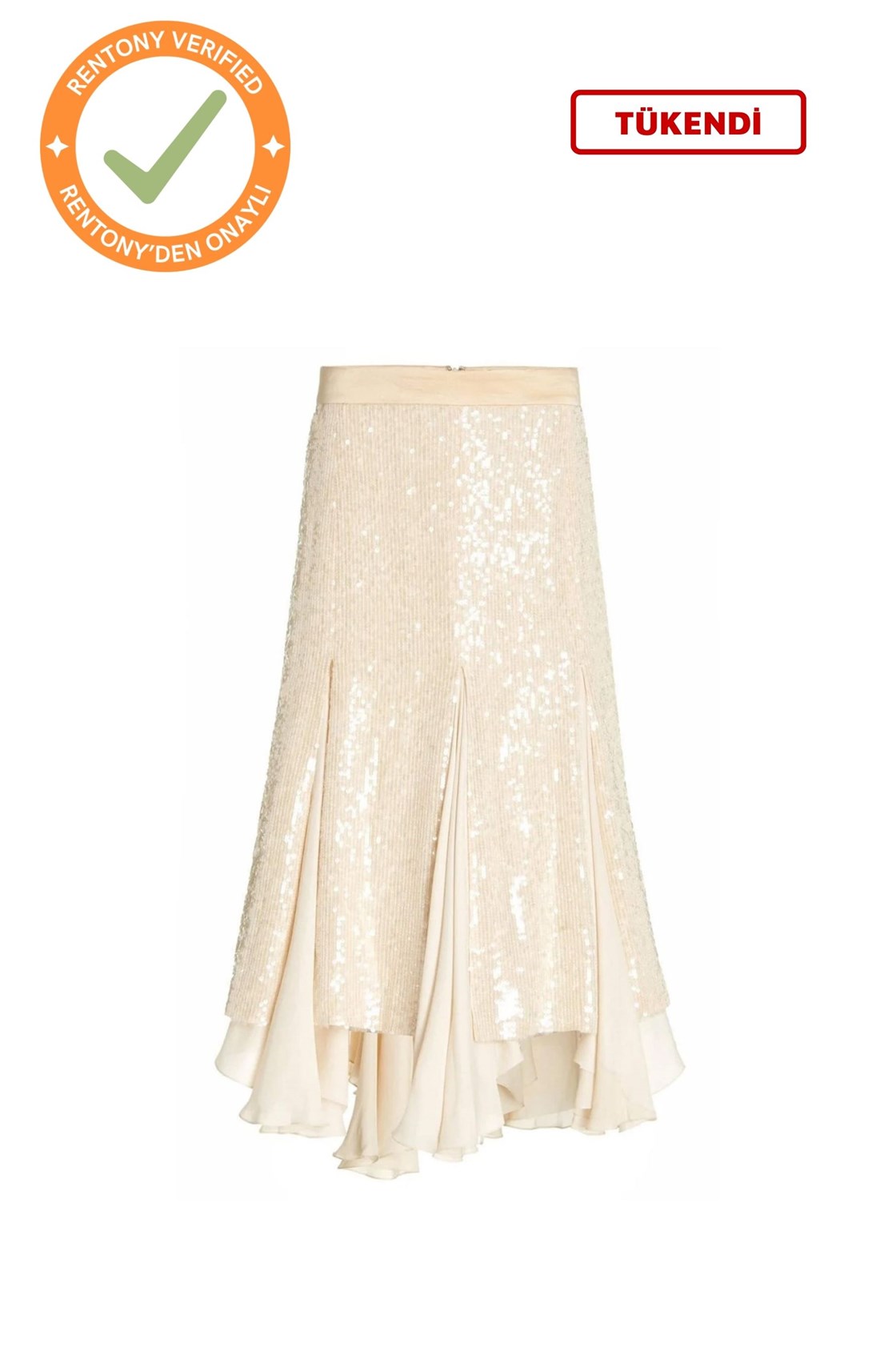 Aya Volanlı Bej Midi Etek