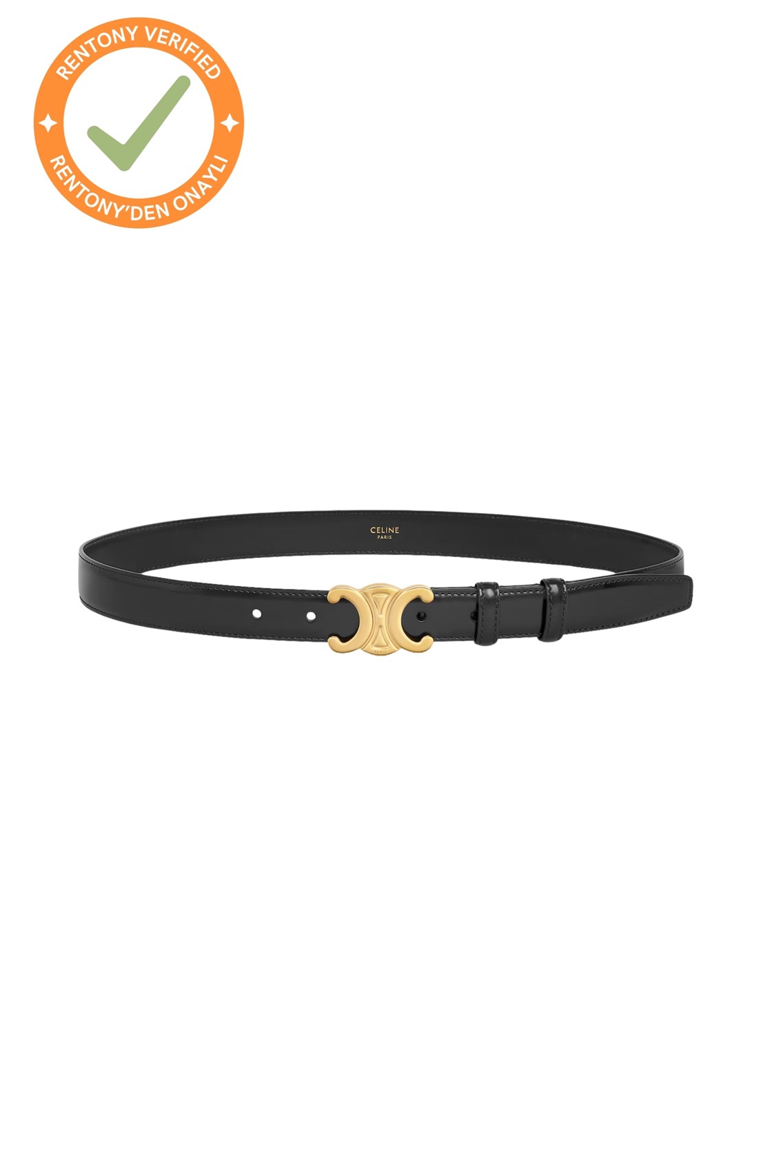 Celine 24mm Triomphe Siyah Gold Deri Kemer (75)