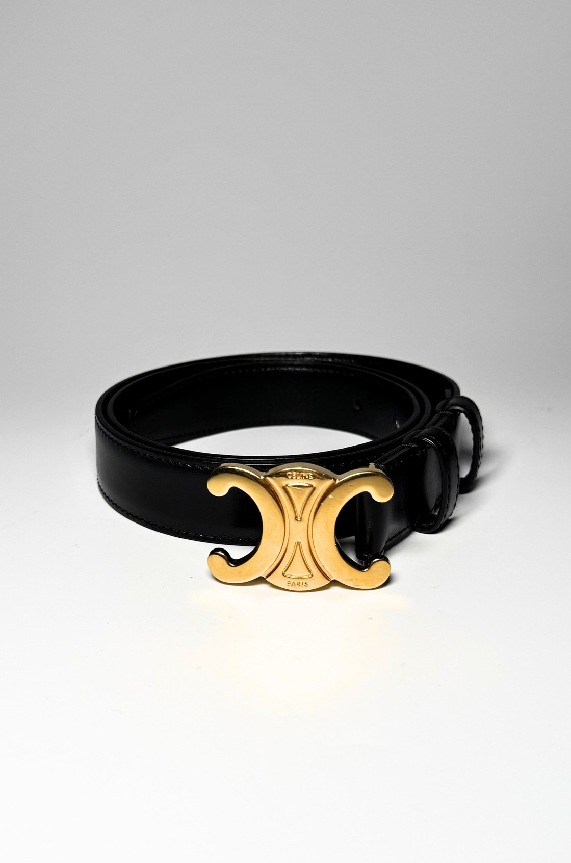 Celine 24mm Triomphe Siyah Gold Deri Kemer (75)