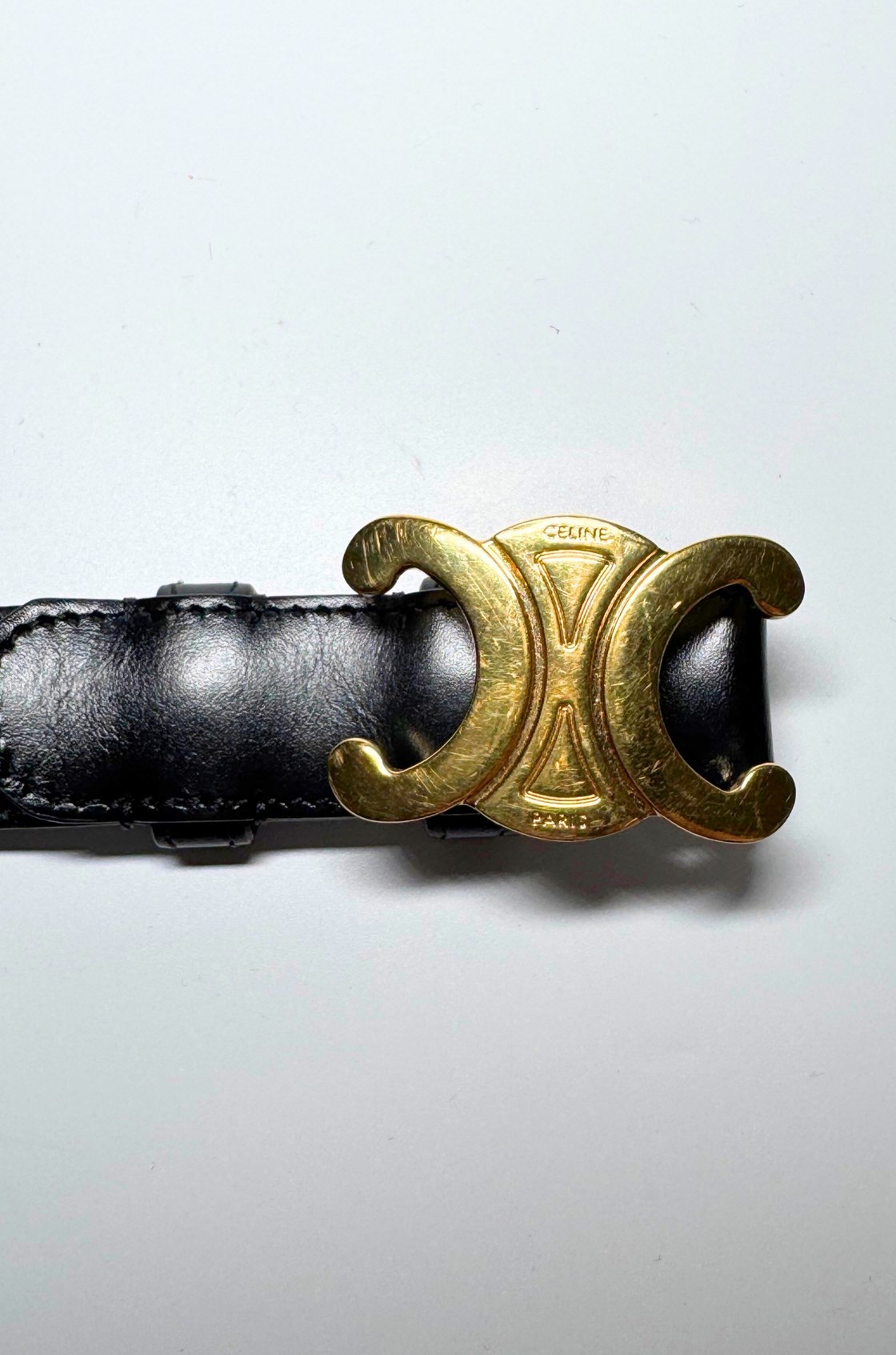 Celine 24mm Triomphe Siyah Gold Deri Kemer (75)