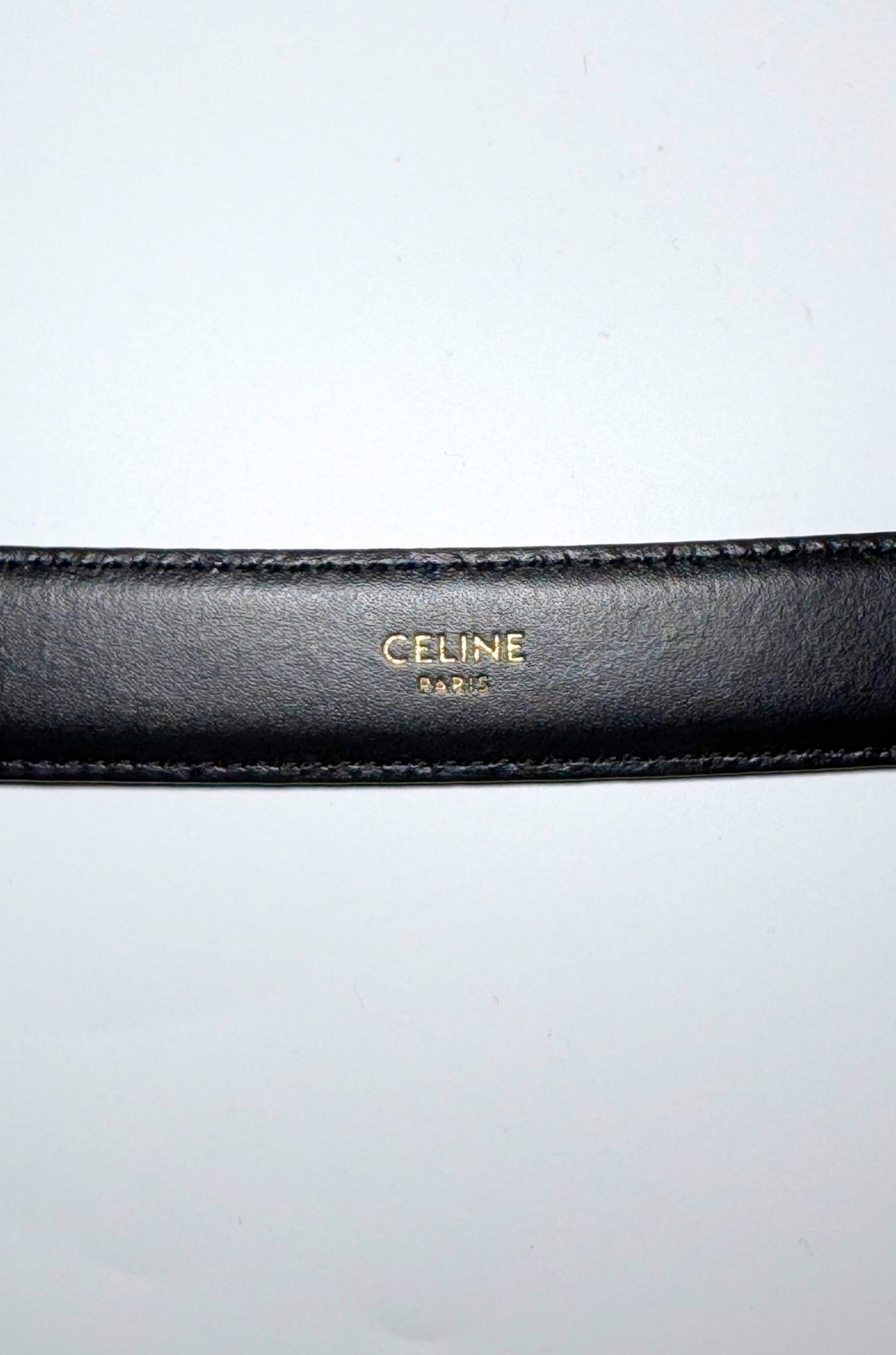 Celine 24mm Triomphe Siyah Gold Deri Kemer (75)