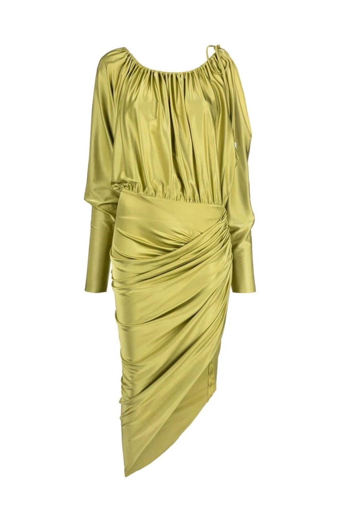Alexander Vauthier Ruth Düşük Omuzlu Asimetrik Yağ Yeşili Midi Elbise
