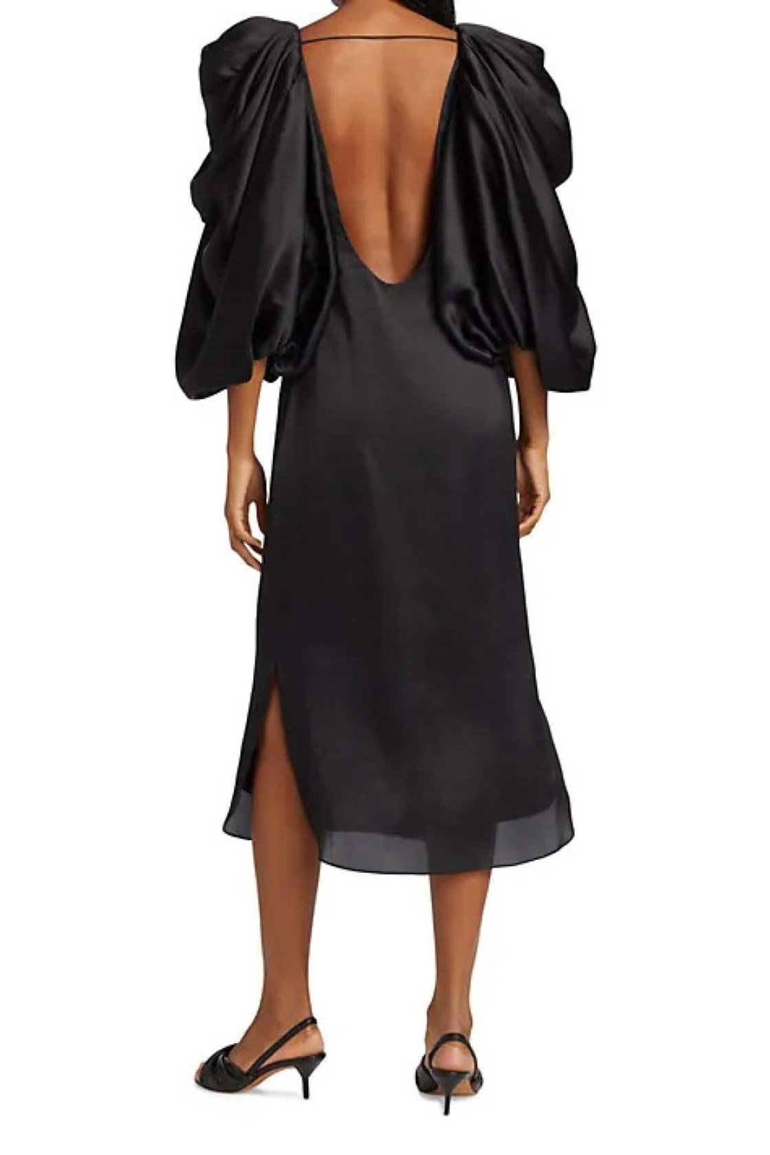 Khaite Silva Sırtı Açık Balon Kol İpek Siyah Midi Elbise