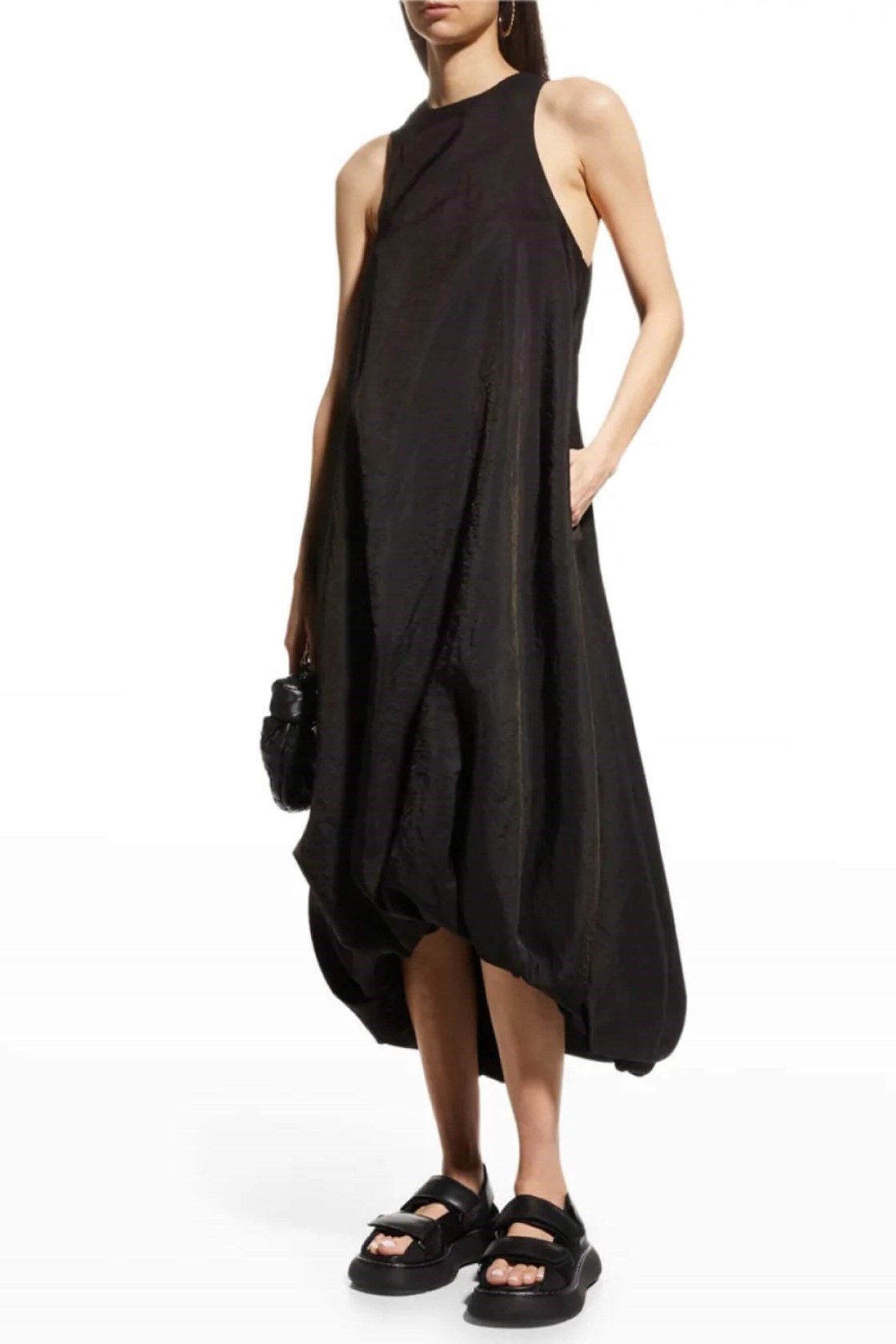 Khaite Winifred Sırtı Açık Halter Yaka Balon Etekli Cepli Siyah Midi Elbise